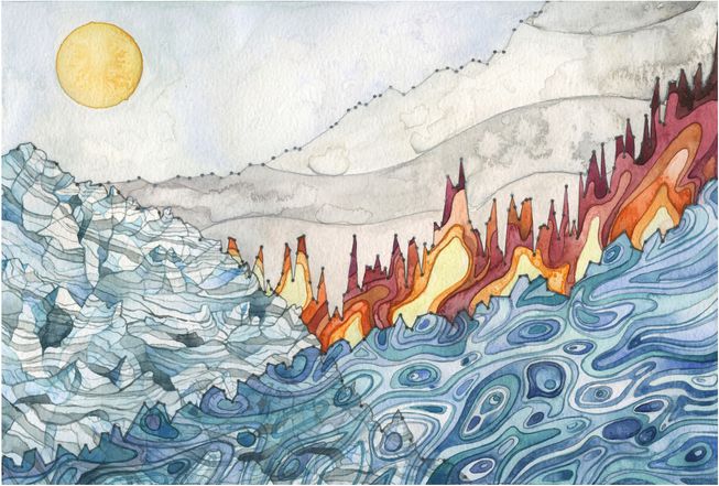 653x441 Jill Pelto's Watercolors Illustrate The Strange Beauty Of Climate - Fossil Painting