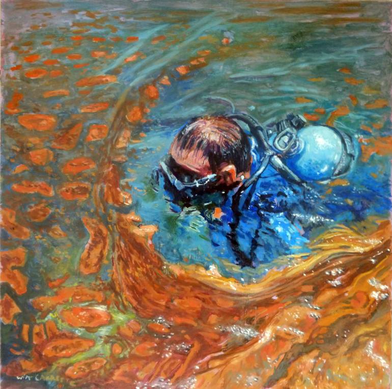 770x764 Saatchi Art Swimming In Fossil Fuel Painting By Wim Carrette - Fossil Painting