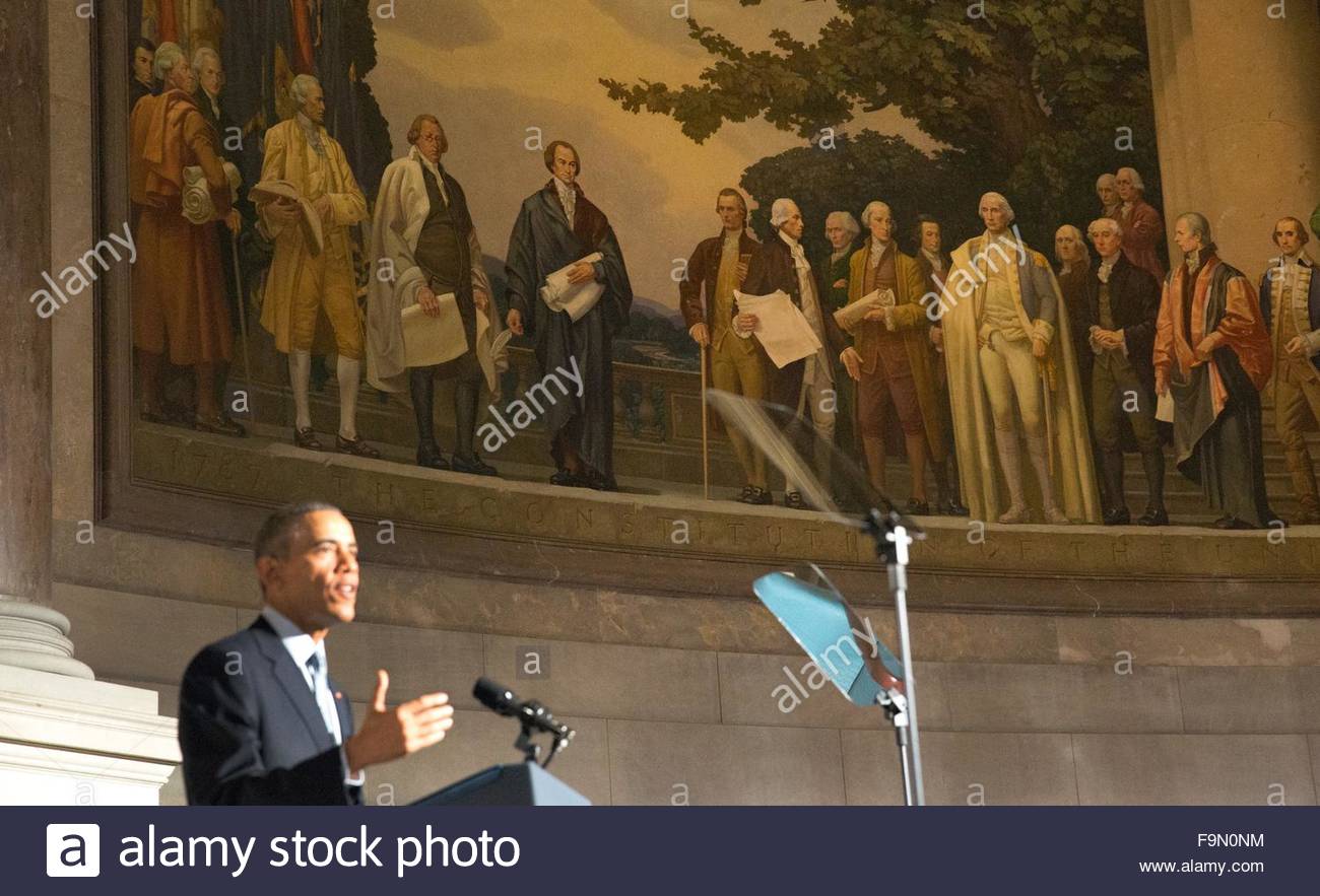 1300x883 President Barack Obama Speaks Beneath A Painting Of America'S - Founding Fathers Painting