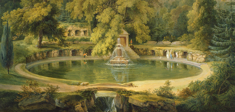 900x431 Temple Fountain And Cave In Sezincote Park Painting By Thomas Daniell - Fountain Of Youth Painting