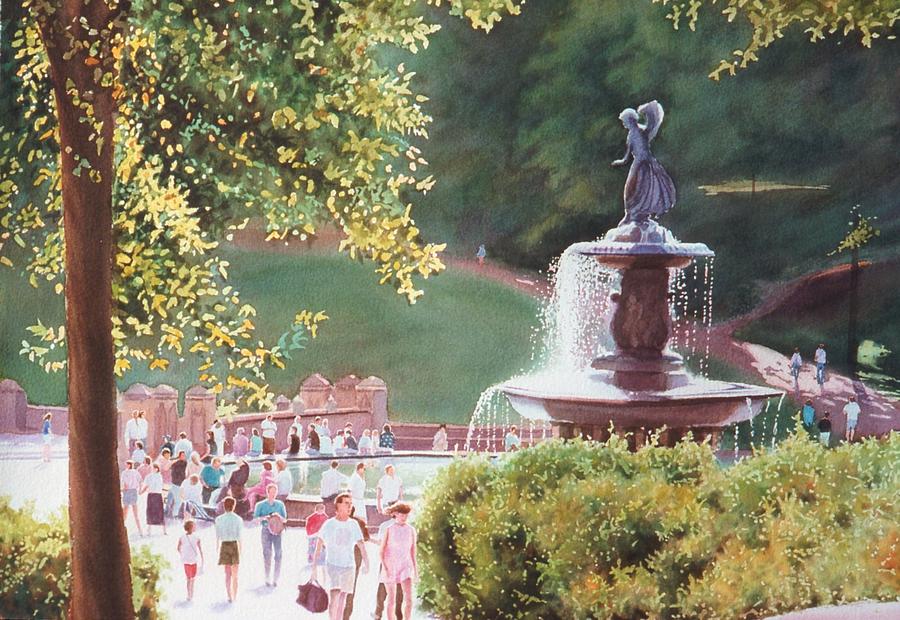 900x620 Bethesda Fountain Painting By Daniel Dayley - Fountain Painting