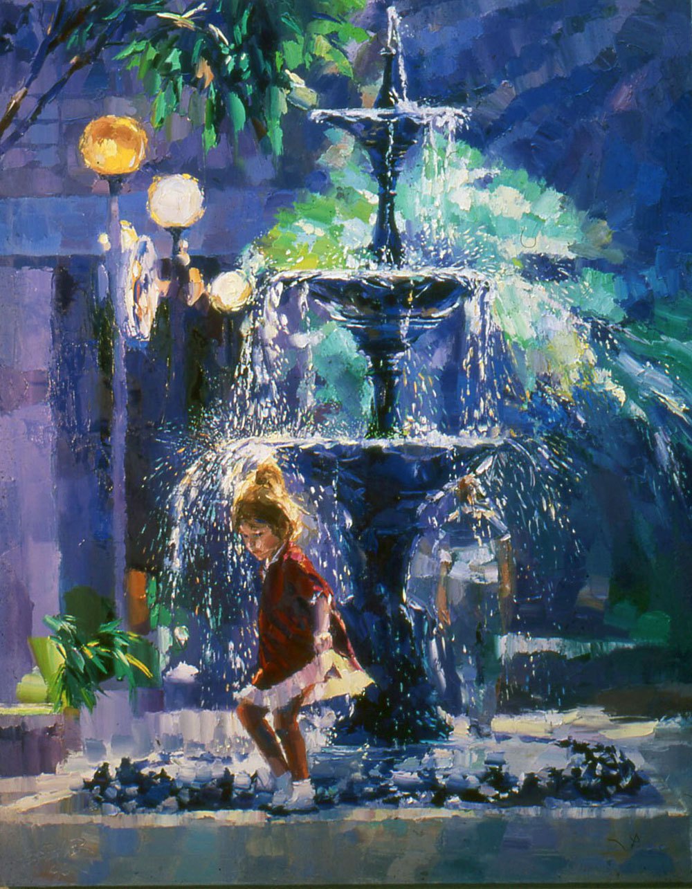 1000x1285 Water Fountain Painting Giclee Print Of Palette Knife, Tuscan - Fountain Painting