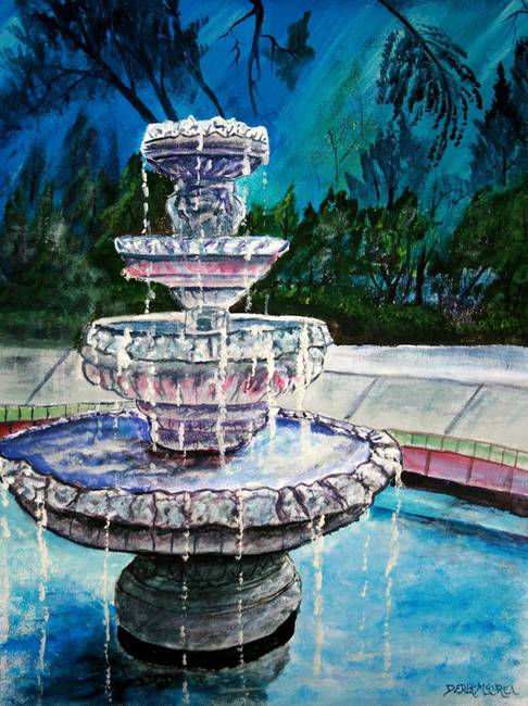 486x650 Water Fountain Acrylic Painting By Derek Mccrea - Fountain Painting