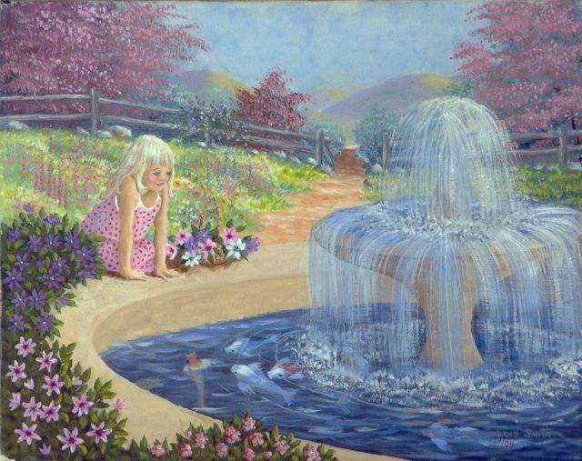 640x507 Fountain Koi (Lois Smith) - Fountain Painting