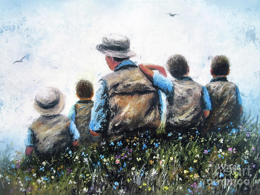 900x675 Father And Four Sons Talking Painting By Vickie Wade - Four Brothers Painting