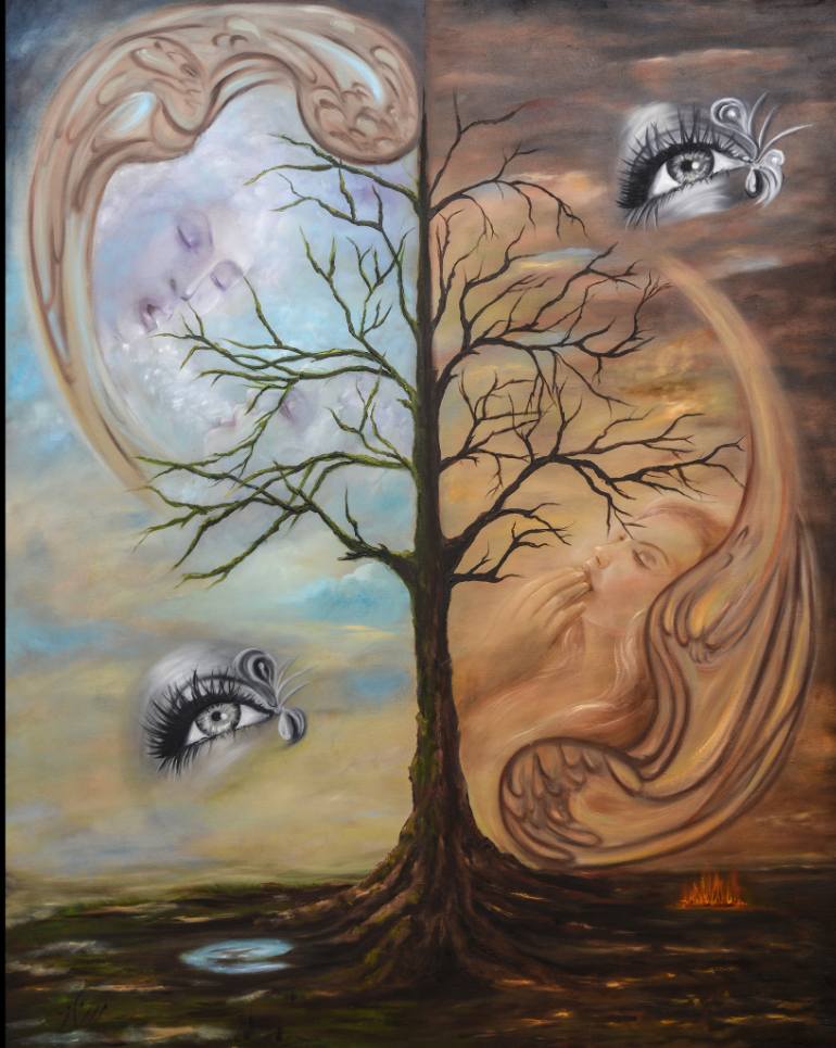 770x965 Saatchi Art Four Elements Painting By Mahnaz Baikzadeh - Four Elements Painting