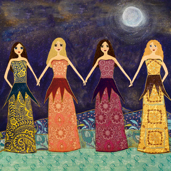 670x670 Four Girls Sisters Best Friends Art Four Best Friends Art - Four Girl Painting