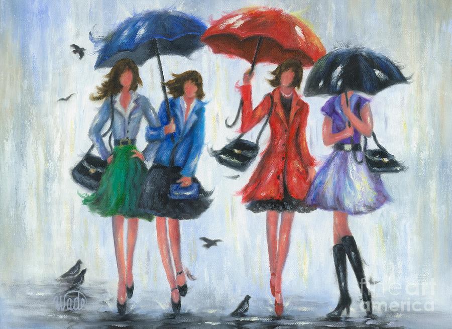 900x655 Four Rain Girls Painting By Vickie Wade - Four Girl Painting