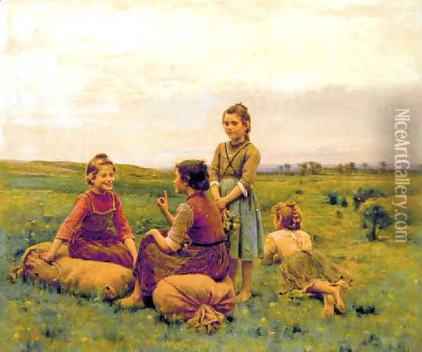 600x500 Four Happy Girls Oil Painting Reproduction By Cesar Pattein - Four Girl Painting