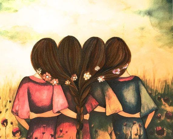 570x458 The Four Sisters Best Friends Brisdemaid Present Art Print - Four Girl Painting