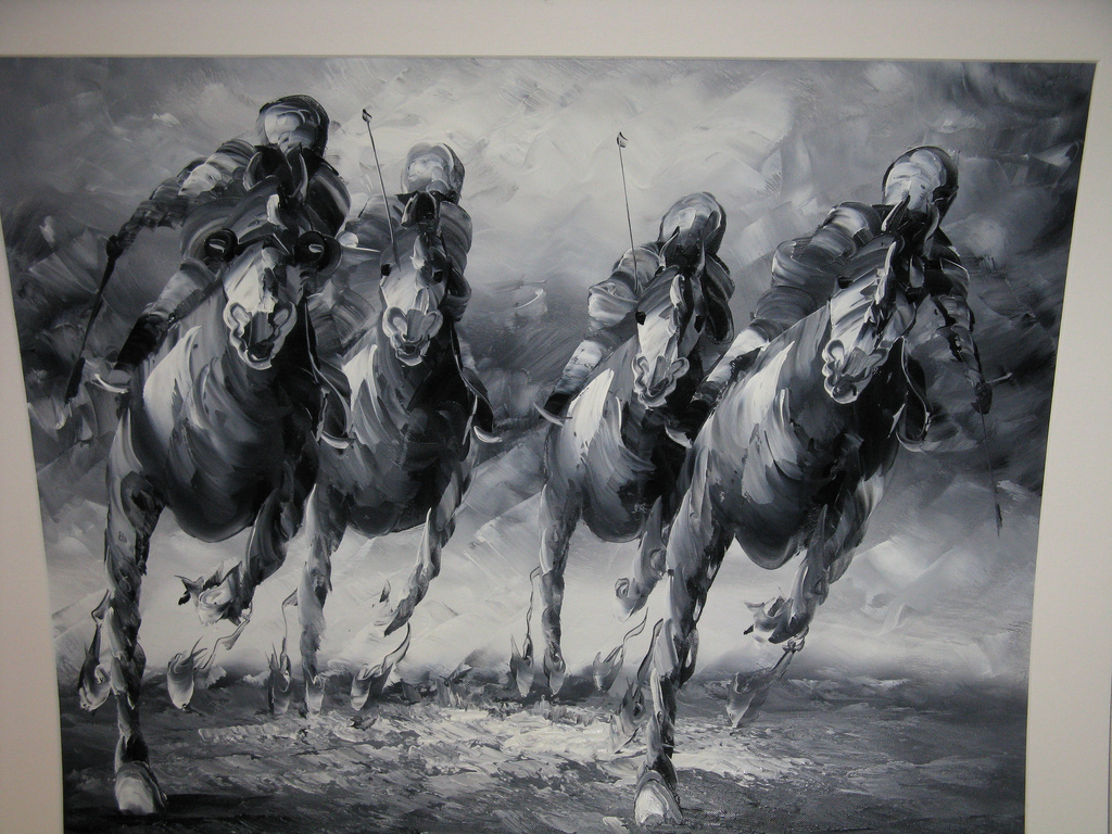 1024x768 Four Horsemen Oil Painting By A Student From The Ecole - Four Horsemen Painting