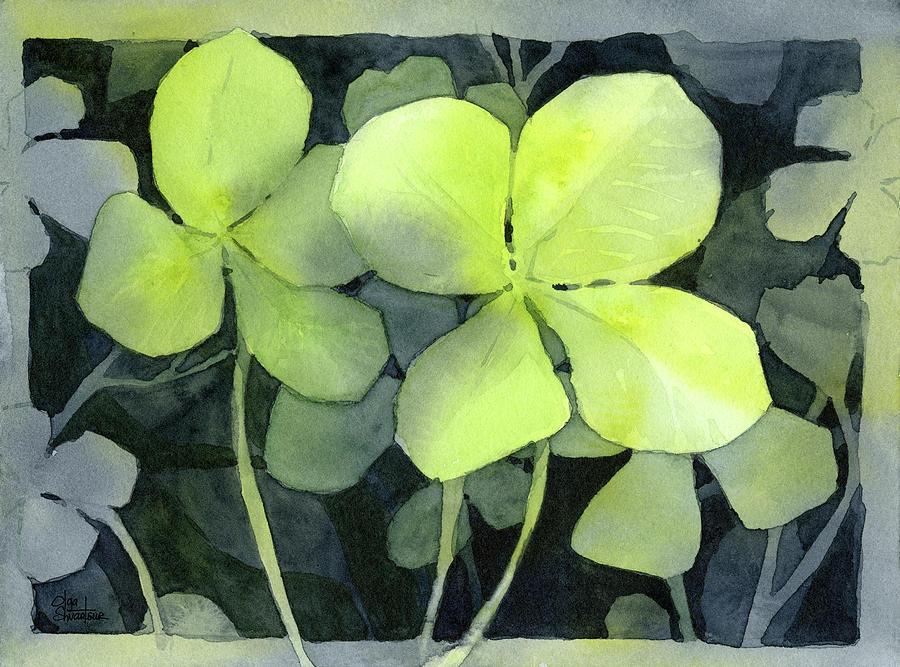 900x667 Four Leaf Clover Watercolor Painting By Olga Shvartsur - Four Leaf Clover Painting