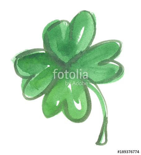 455x500 Dark Green Four Leaf Clover Painted In Watercolor On Clean White - Four Leaf Clover Painting
