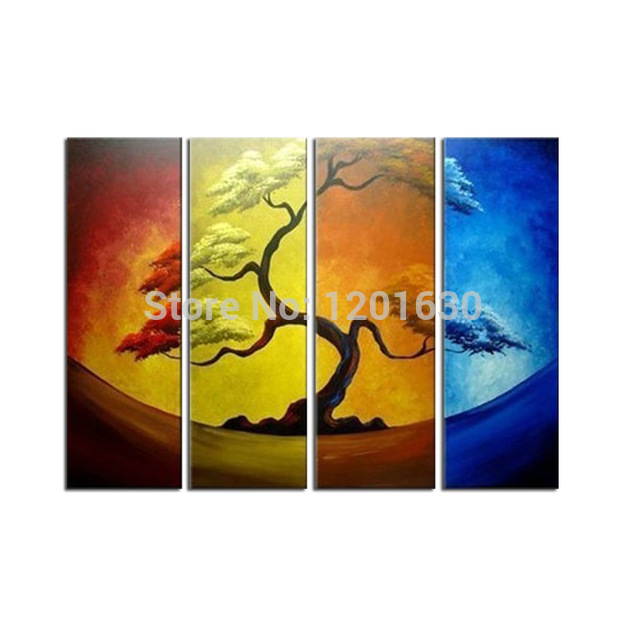627x640 Four Seasons High Quality 4 Piece Sets Pine Tree Moon Oil Painting - Four Piece Painting