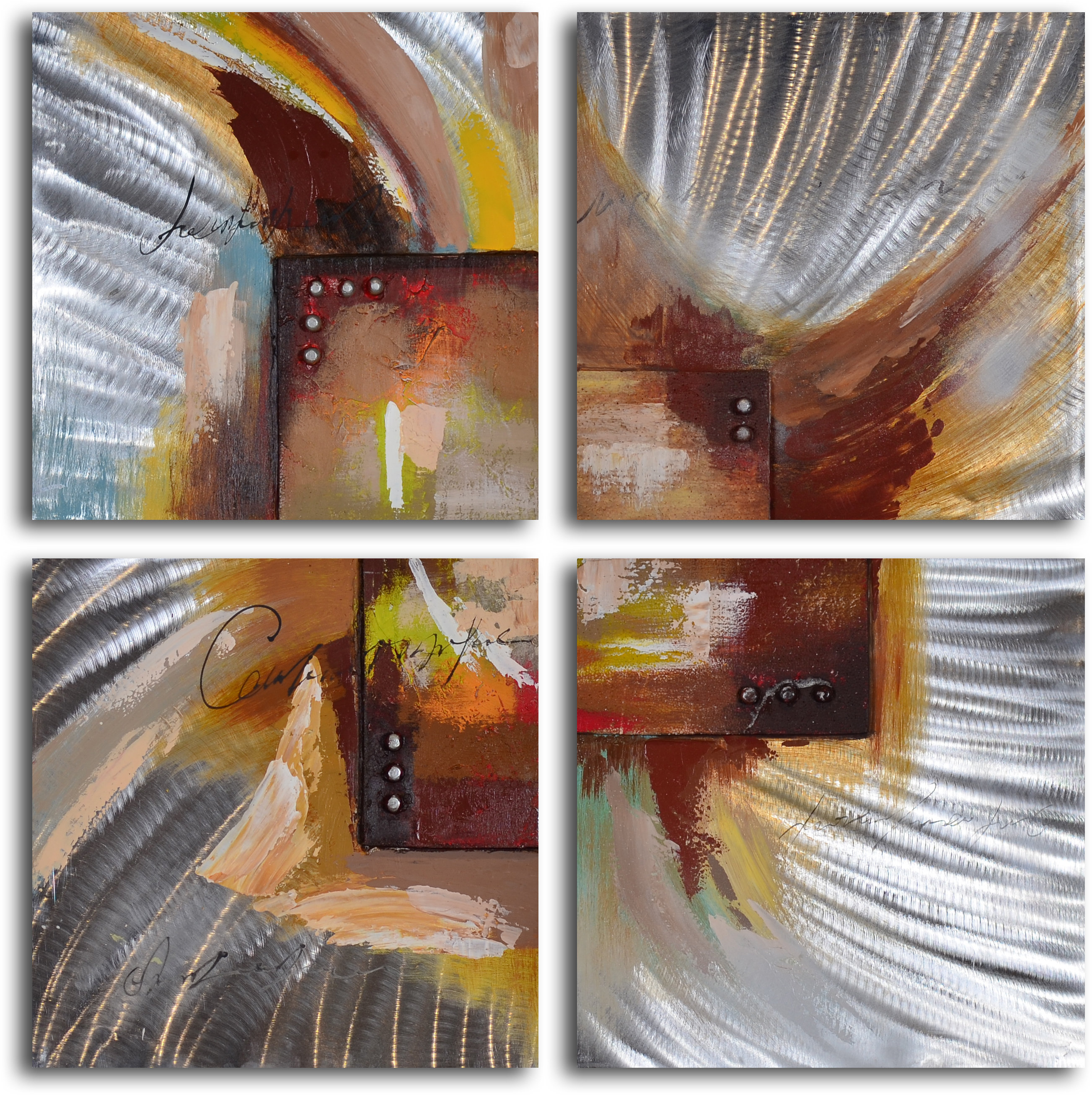 2606x2614 My Art Outlet Four Square Steel Splash' 4 Piece Painting - Four Piece Painting