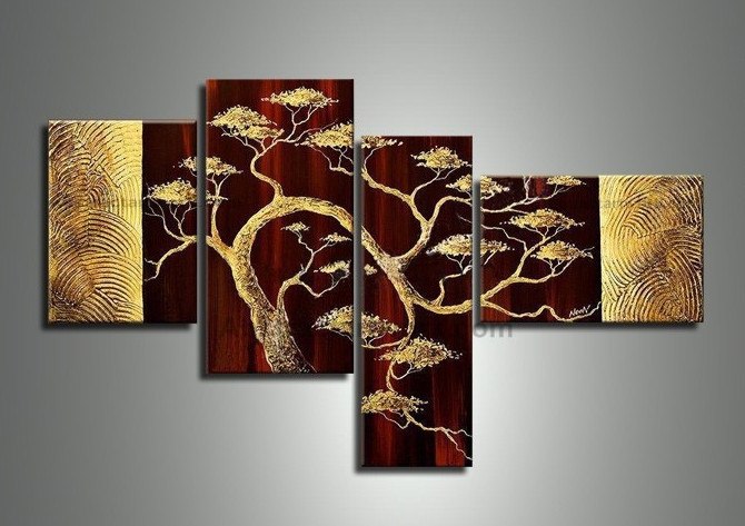 670x473 Handpainted 4 Piece Yellow Landscape Oil Paintings On Canvas Wall - Four Piece Painting