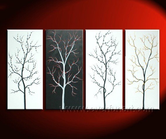 570x476 4 Peice Landscape Oil Painting Amp Tree Canvas Art, 100% Hand - Four Piece Painting