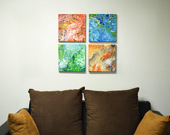 340x270 Four Seasons Ii Acrylic Pour Painting Abstract Art - Four Seasons Abstract Painting