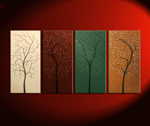 570x477 Four Seasons Tree Painting Acrylic Wall Art Original Artwork - Four Seasons Abstract Painting