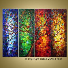 236x236 Large Tree Abstract Painting , Modern Large Painting, 4 Panels - Four Seasons Abstract Painting