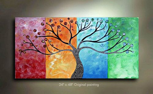 500x310 Original Tree Of Life Painting Four Seasons Abstract Art 48x24 - Four Seasons Painting