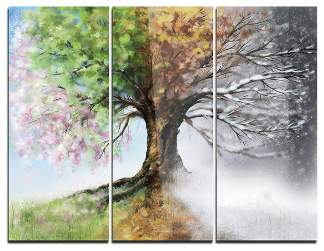 640x496 Tree With Four Seasons Tree Painting Metal Wall Art, 3 Panels, 36 - Four Seasons Painting