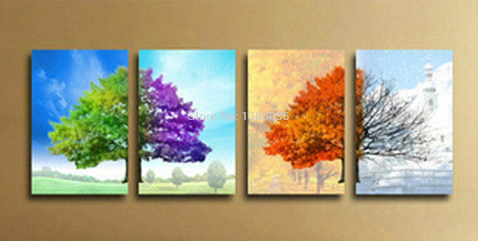 1600x809 Wholesale Hand Painted Modern 4 Seasons Tree Wall Art Abstract Oil - Four Seasons Painting