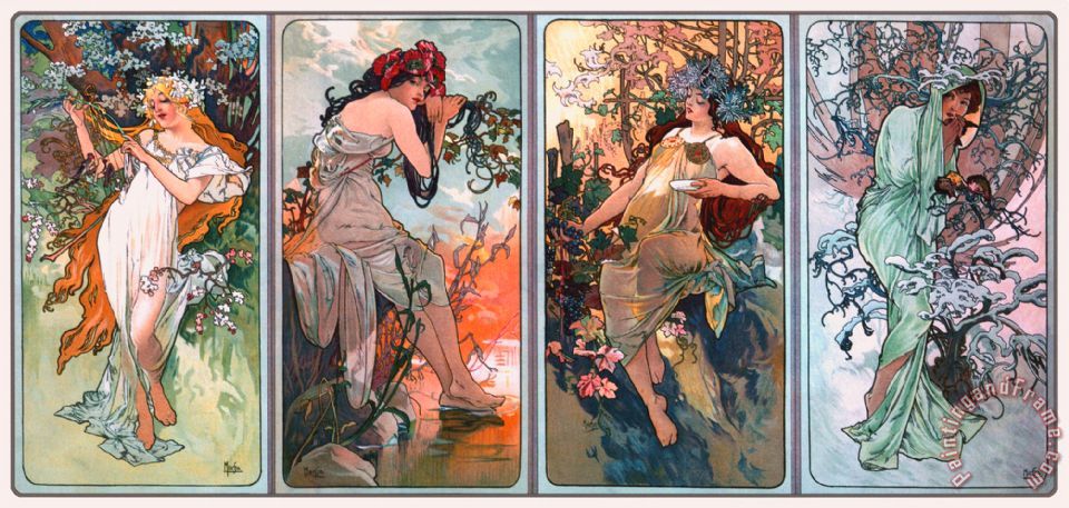 960x457 Alphonse Marie Mucha Four Seasons Painting - Four Seasons Painting