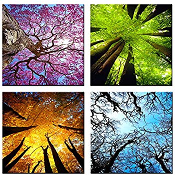350x350 Moco Art 4 Panels Canvas Wall Art Spring Summer Autumn - Four Seasons Painting