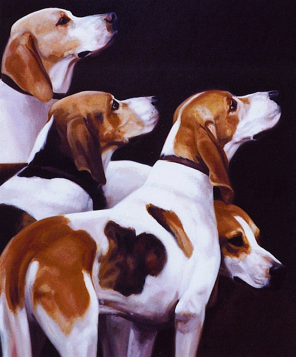 581x700 Four Fox Hounds Painting By Janet Crawford - Fox And Hound Painting