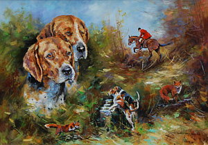 300x209 Fox Hound Paintings - Fox And Hound Painting