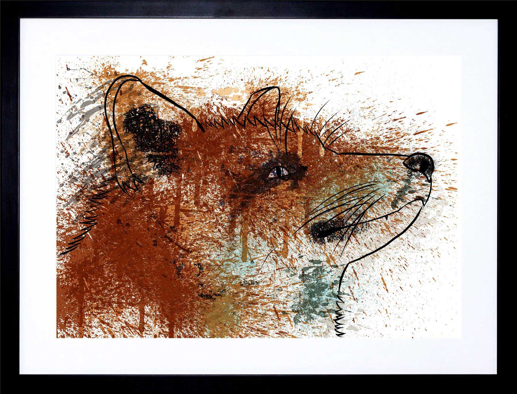 1800x1372 Painting Paint Splash Fox Face Head Outline Framed Picture Art - Fox Head Painting