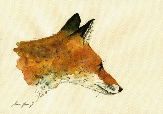 570x399 Print Red Fox Head Portrait Print By Sanmartinartscrafts On Etsy - Fox Head Painting