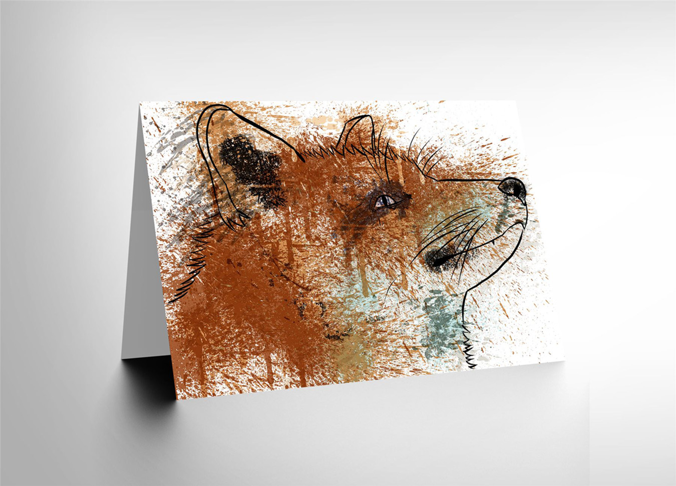 1350x971 Painting Paint Splash Fox Face Head Outline Cool Art Greeting Card - Fox Head Painting