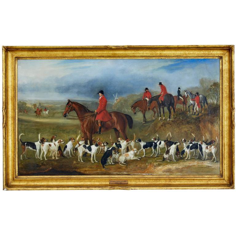 768x768 Large 19th Century Sporting Hunt Oil Painting By John Fernely - Fox Hunt Oil Painting