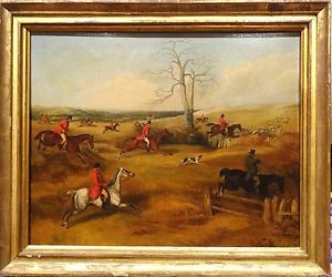 300x250 Fine Large Early 19th Century English Fox Hunt Landscape Antique - Fox Hunt Oil Painting