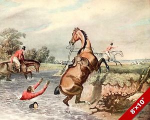 300x240 Rider Falling Off Horse Fox Hunt Equestrian Hunting Art Painting - Fox Hunt Painting