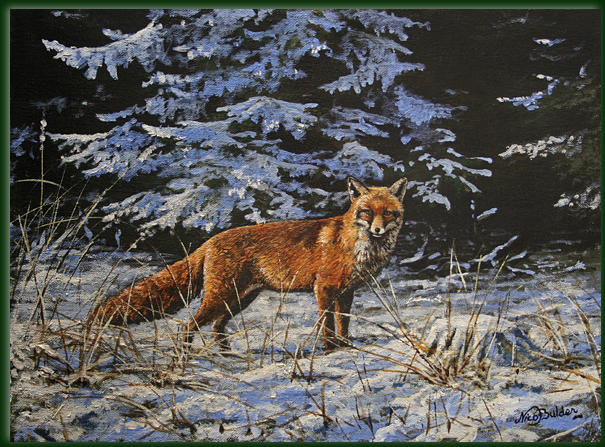 605x447 Fox In The Snow Nico Bulder Wildlife Painter - Fox In The Snow Painting