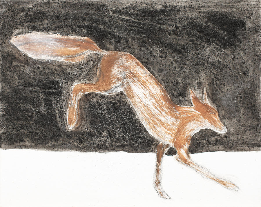 900x714 Jumping Fox In The Snow Painting By Sophy White - Fox In The Snow Painting