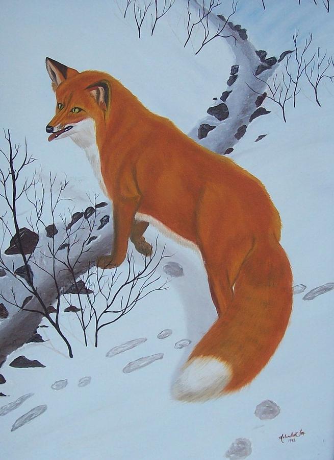 655x900 Red Fox In Snow Painting By Melinda Fox - Fox In The Snow Painting