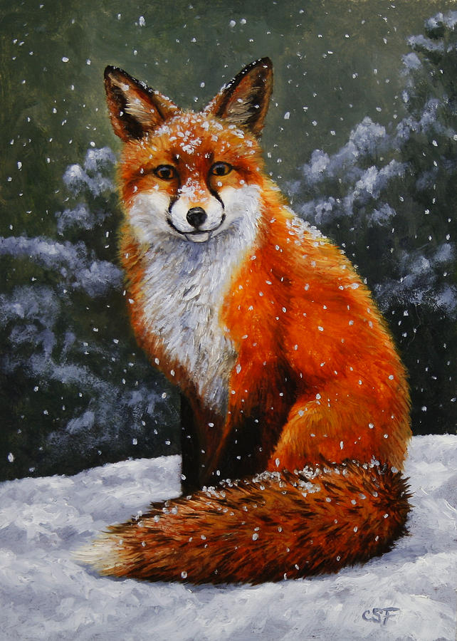 642x900 Snow Fox Painting By Crista Forest - Fox In The Snow Painting