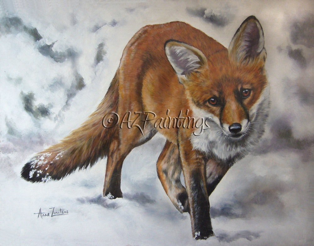 1000x783 Snow Is Glistening - Fox In The Snow Painting