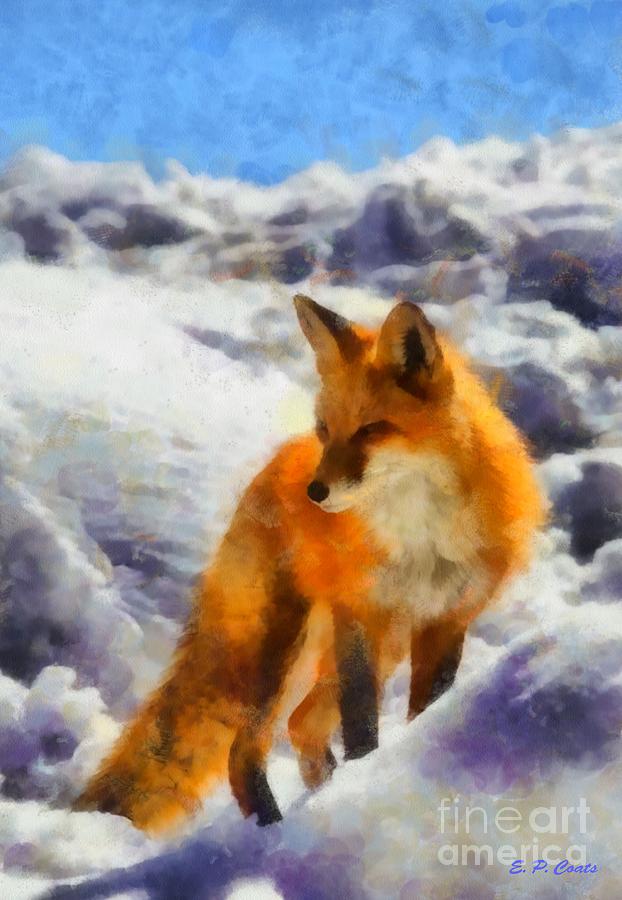 622x900 Fox In The Snow Painting By Elizabeth Coats - Fox In The Snow Painting