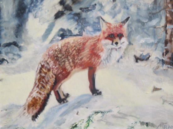 550x413 Fox In Winter Snow - Fox In The Snow Painting