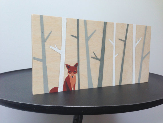 570x428 Fox Painting On Wood Fox Nursery Art Woodland Nursery - Fox Nursery Painting