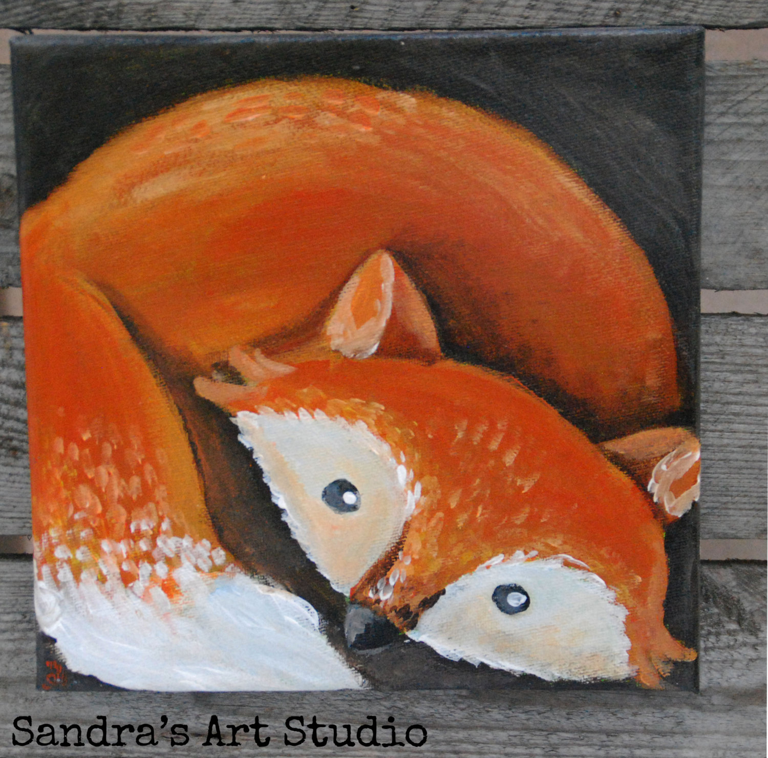 1500x1480 Kids Art Painting Of A Little Fox, Made With Acrylic Paint - Fox Nursery Painting