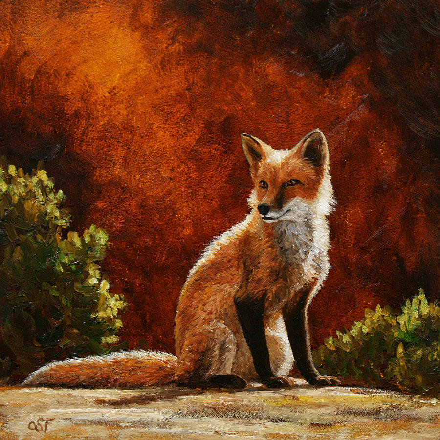 900x900 Sun Fox Painting By Crista Forest - Fox Nursery Painting