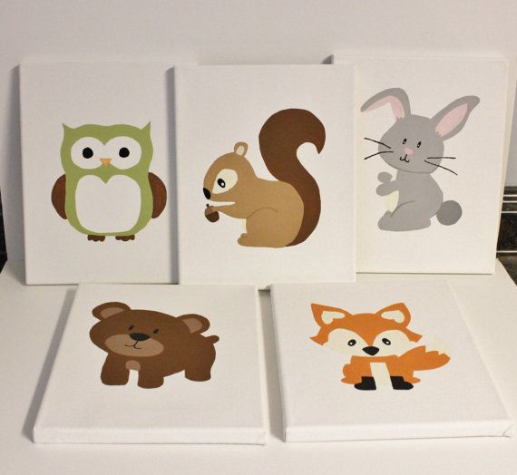570x524 Woodland Animals Nursery Paintings, Pick 3 8x10 Paintings - Fox Nursery Painting