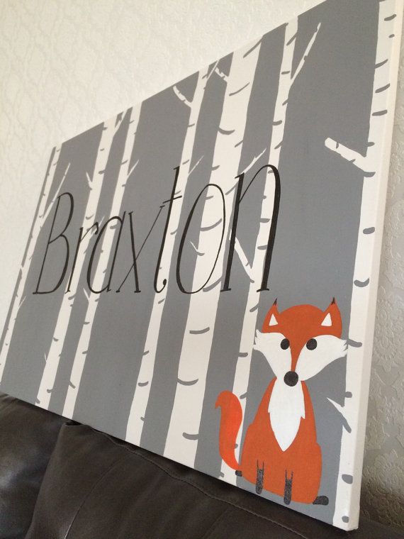 570x760 Woodland Fox Nursery Name Sign Painted Canvas By Simplicitypaints - Fox Nursery Painting