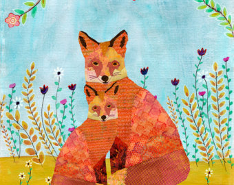 340x270 Fox Art Print Fox Painting Mother And Baby Fox Illustration - Fox Nursery Painting